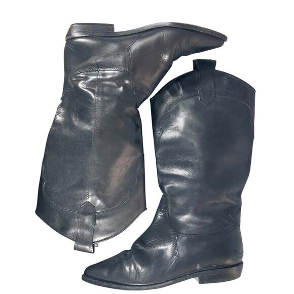 WHITE MOUNTAIN! BLACK GENUINE LEATHER COWBOY, WESTERN LOW HEEL BOOTS! SZ 8B - Picture 6 of 11